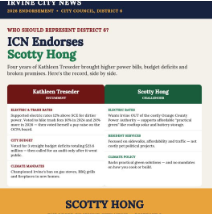 Irvine City News Endorses Scotty Hong for District 6 City Council Over Kathleen Treseder