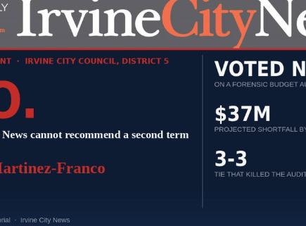 Irvine City News Editorial Board Opposes Betty Martinez-Franco’s Reelection Bid